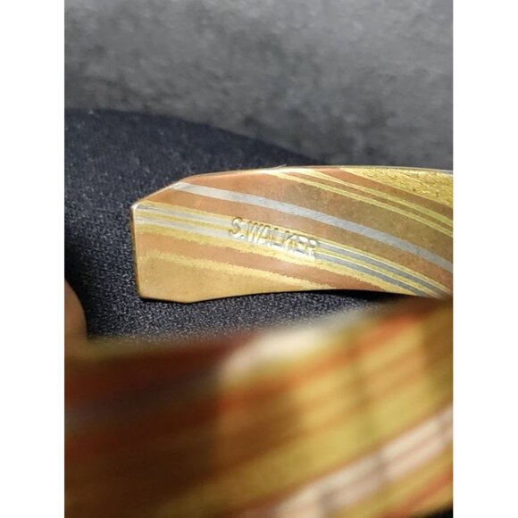 Vintage S.Walker Modernist Sterling Silver and Brass Earring and Bracelet Set - Picture 7 of 10